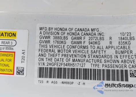 2024 Honda Civic Sport from USA, damaged, VIN 2HGFE2F54RH517127